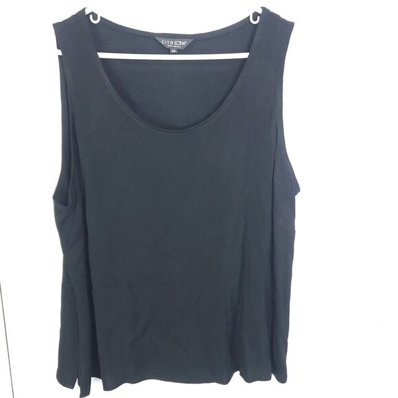 Citron Top Women 1X Tank Sleeveless Solid Black Basic Capsule Classic Scoop Neck - Picture 1 of 7